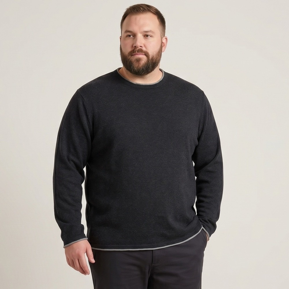 Carbon 2 Cobalt Sweater‎ Mens XXL Gray Cotton Cashmere Pullover Rolled Edge Trim